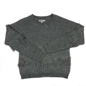 BB Dakota Gray Mix it Up Fringed Sweater Sz XS NWT